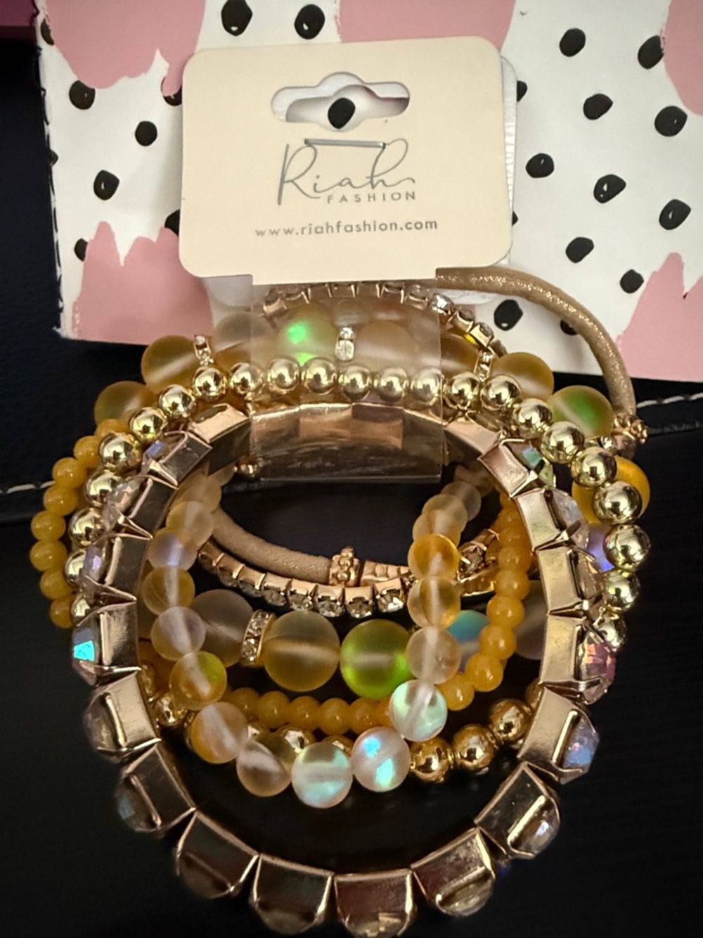 Riah Fashion Yellow Gold Beaded Bracelet Set
